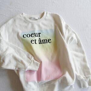 b+ab | crewneck sweatshirt white rainbow graphic tee Coeur et ame cotton oversiz